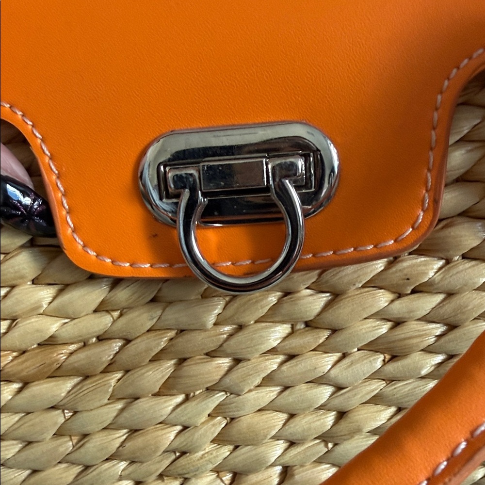Orange and Tan Woven Handbag - Picture 3 of 5